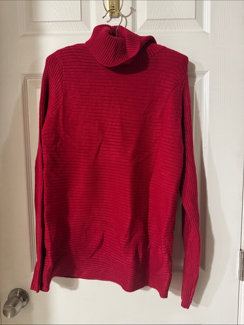 Women’s Red Ribbed Turtleneck Sweater